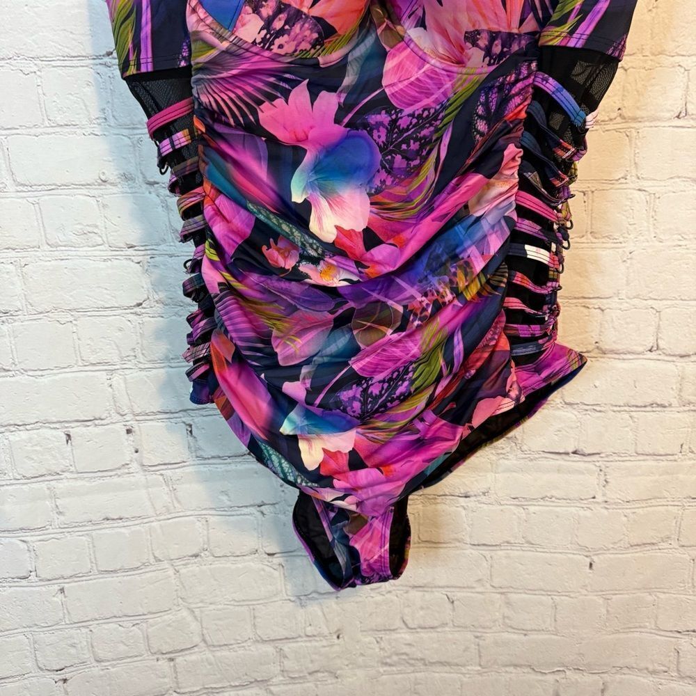 Women’s Floral Ruched One-Piece Swimsuit - Purple Mix - Picture 3 of 9